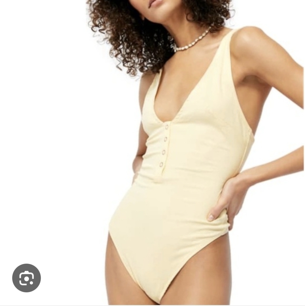 Free People Buttered Up Yellow Larissa Bodysuit Size Small